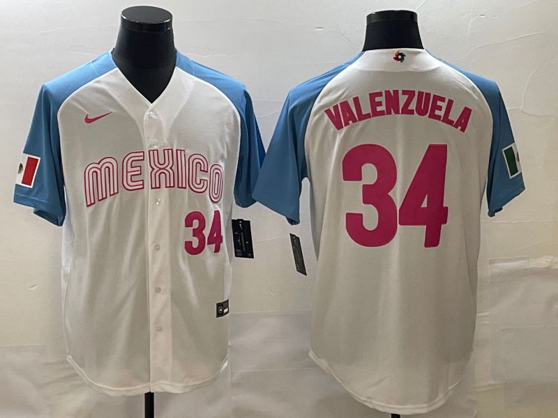 Men 2023 World Cub Mexico #34 Valenzuela White blue Nike MLB Jersey